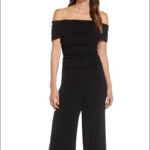 Eliza J Ruched Bodice Off Shoulder Mesh Jumpsuit Size 16 - Picture 1 of 10